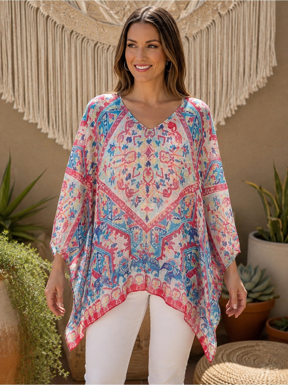 Chico's Boho 100% Linen V-Neck Poncho Tunic